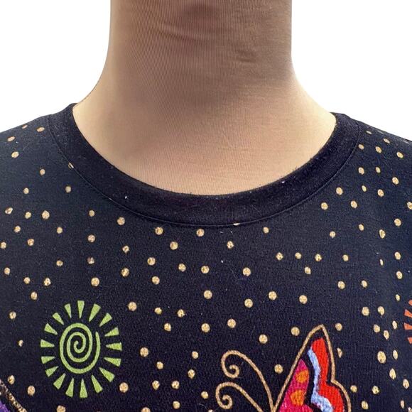 Vintage Y2K Laurel Burch Black Dog Butterfly Dot Top XXL - Picture 4 of 9